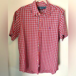 Ralph Lauren Button Shirt Men's Large Red/Green Plaid Short Sleeve Custom Fit.